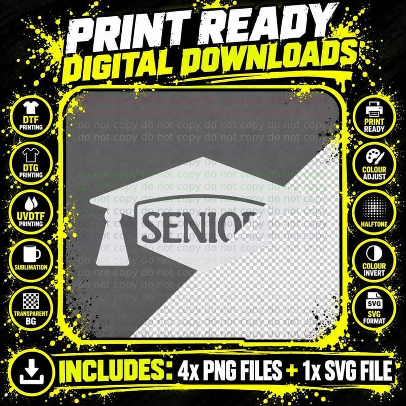 Male Profile Grad Cap Graduation T-Shirt Png SVG Digital Bundle