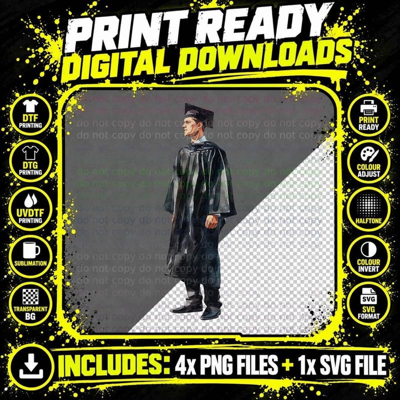Male Robe Side Profile View Graduation T-Shirt Png SVG Digital Bundle