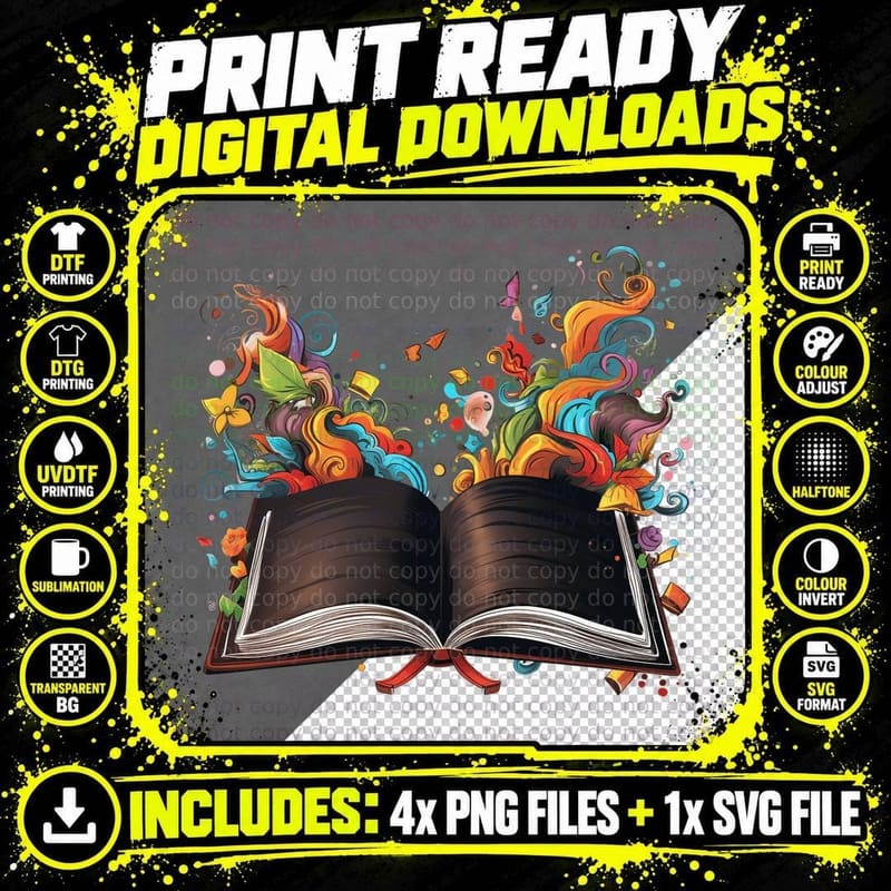 Open Book Colorful Abstract Swirls Graduation T-Shirt Png SVG Digital Bundle