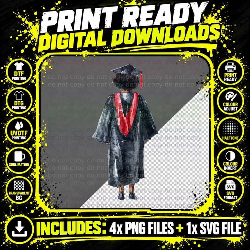 Person Back Grad Robe Illustration Graduation T-Shirt Png SVG Digital Bundle