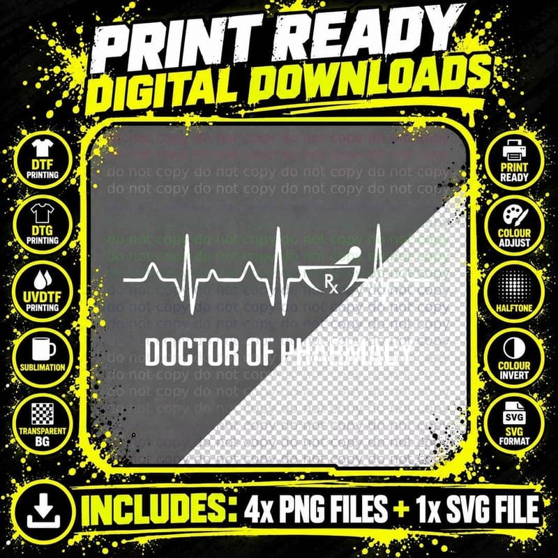 Pharmd Doctor of Pharmacy Heartbeat Doctorate Graduation Png SVG Digital Bundle