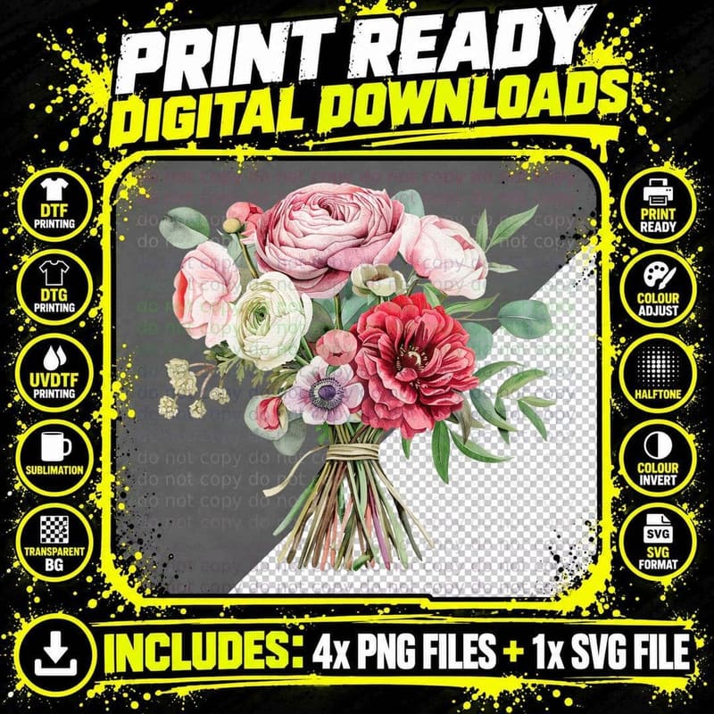 Pink Red Roses Bouquet Graduation T-Shirt Png SVG Digital Bundle