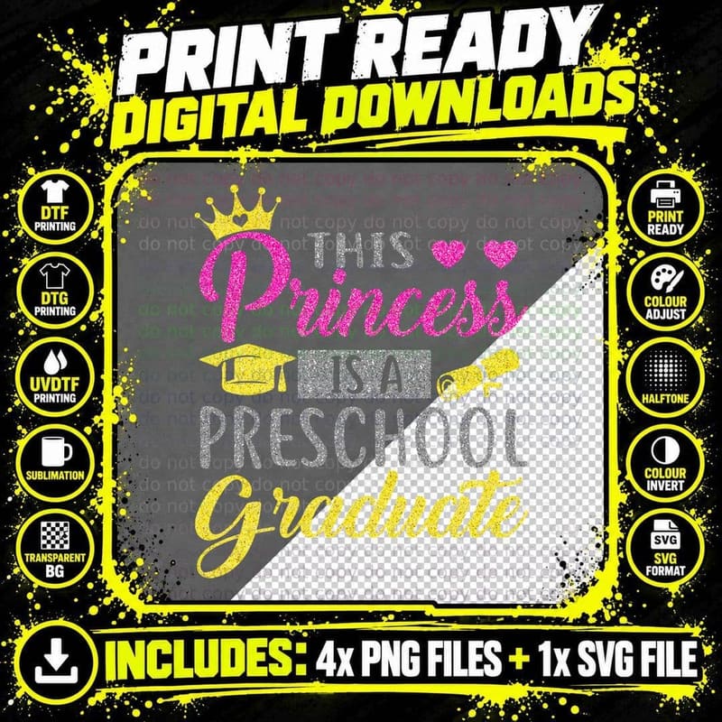 Princess Preschool Graduate T-Shirt, Graduation Theme Png SVG Digital Bundle