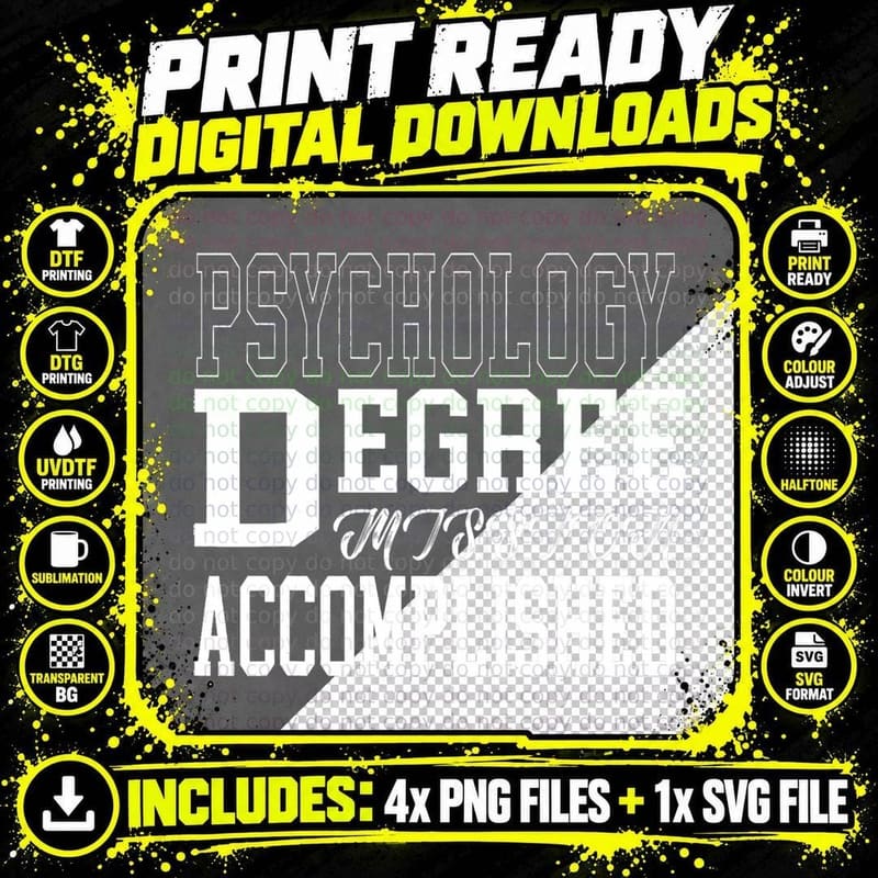 Psychology Degree T-Shirt for College Graduation Gift Tee Png SVG Digital Bundle