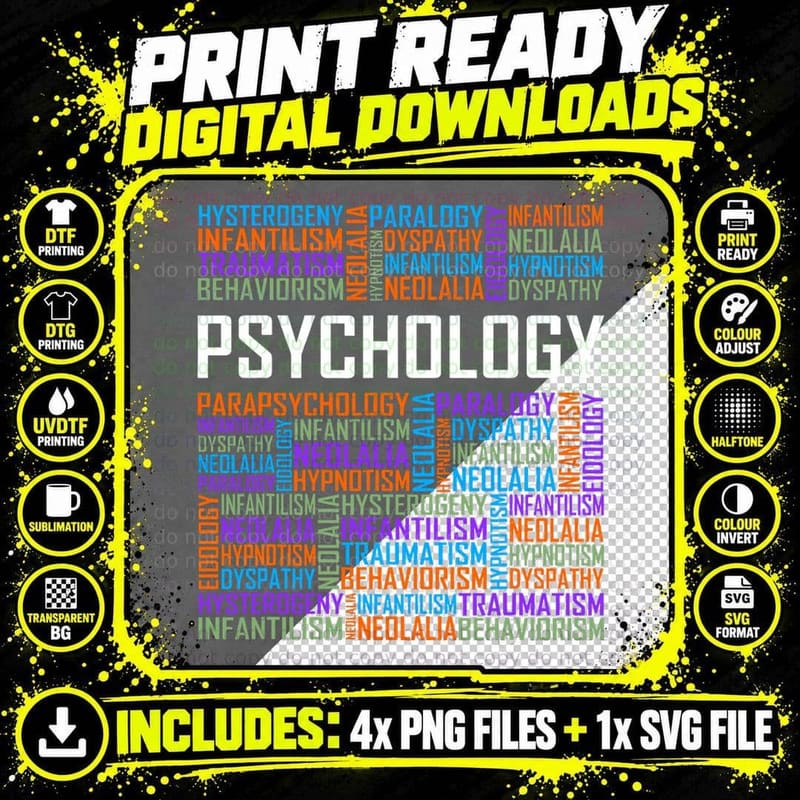 Psychology Words Gifts Psychologist Graduation Gift Png SVG Digital Bundle