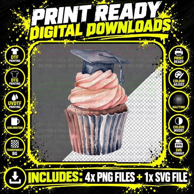 Purple Cupcake with Grad Cap Graduation T-Shirt Png SVG Digital Bundle