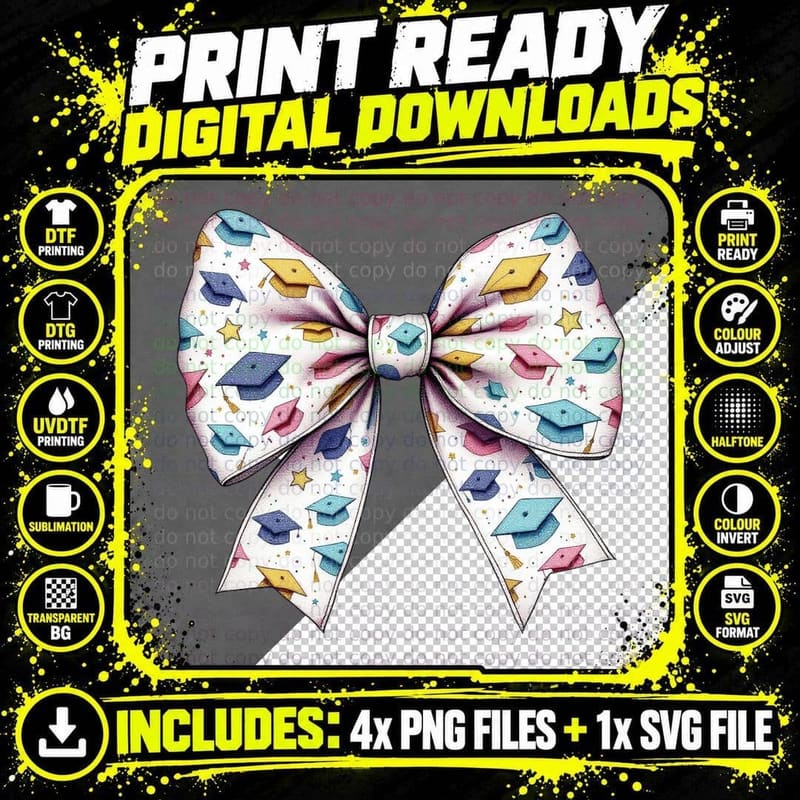 Rainbow Bow Graduation Pattern Graduation T-Shirt Png SVG Digital Bundle