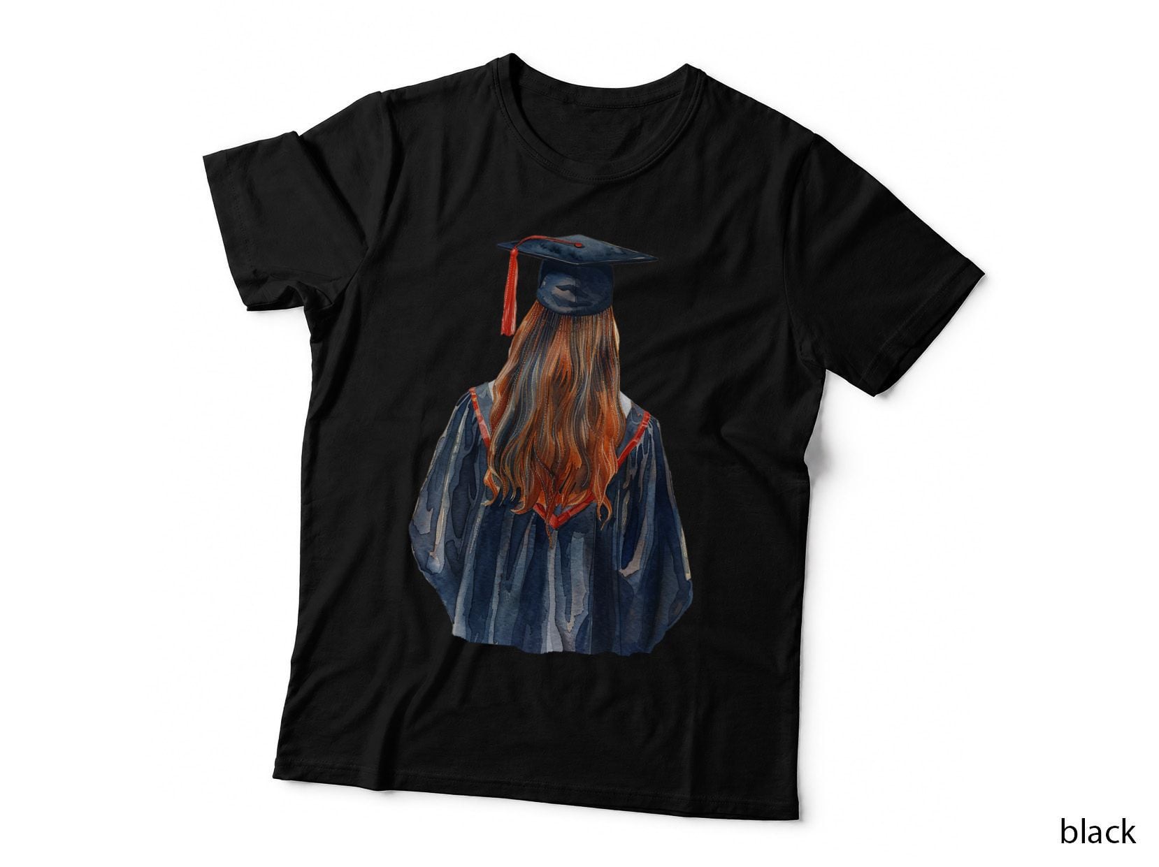 Red Tassel Cap Female Figure Graduation T-Shirt, Senior Grad Graphic Tee
