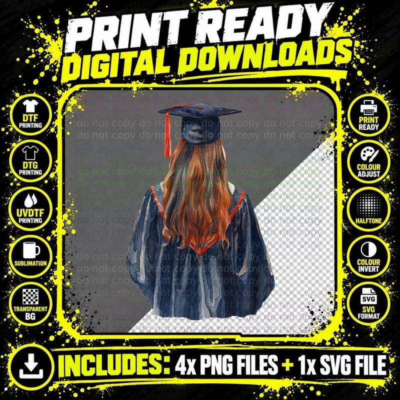 Red Tassel Cap Female Figure Graduation T-Shirt Png SVG Digital Bundle