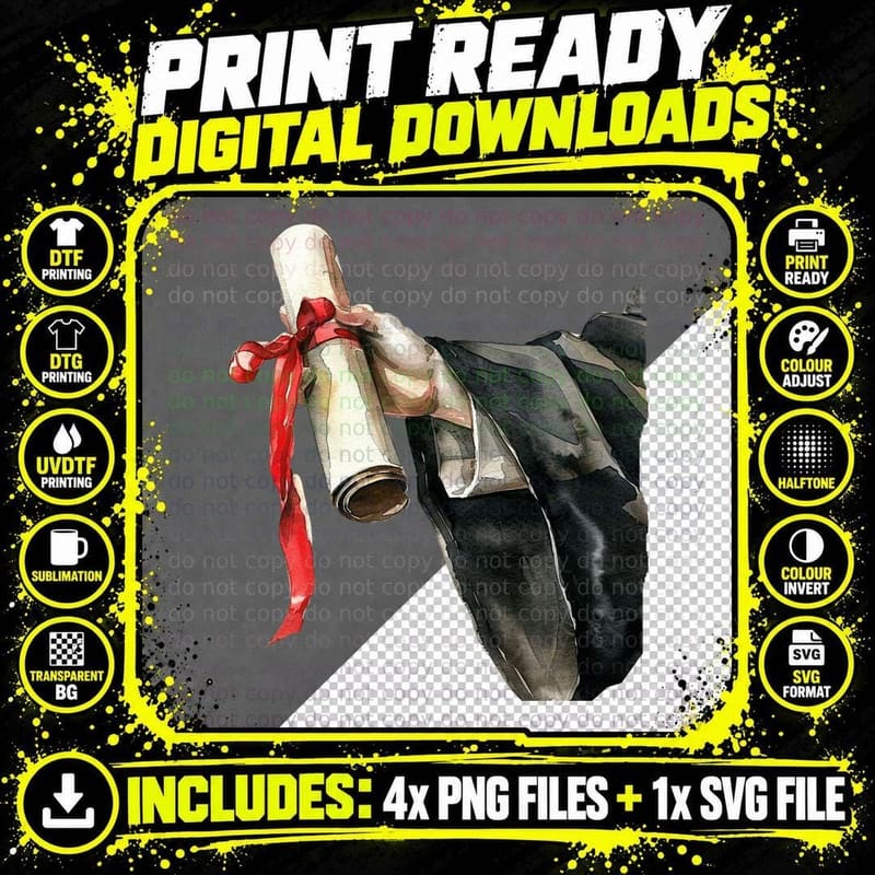 Scroll Diploma Red Bow Graduation T-Shirt Png SVG Digital Bundle