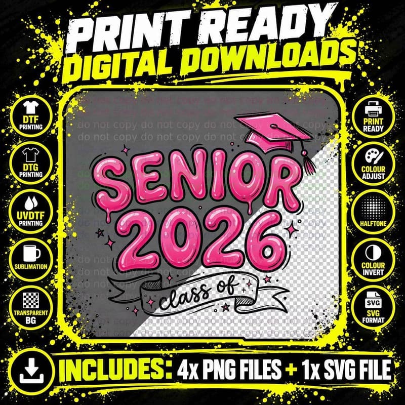 Senior 2026 Class of Graduation T-Shirt Png SVG Digital Bundle