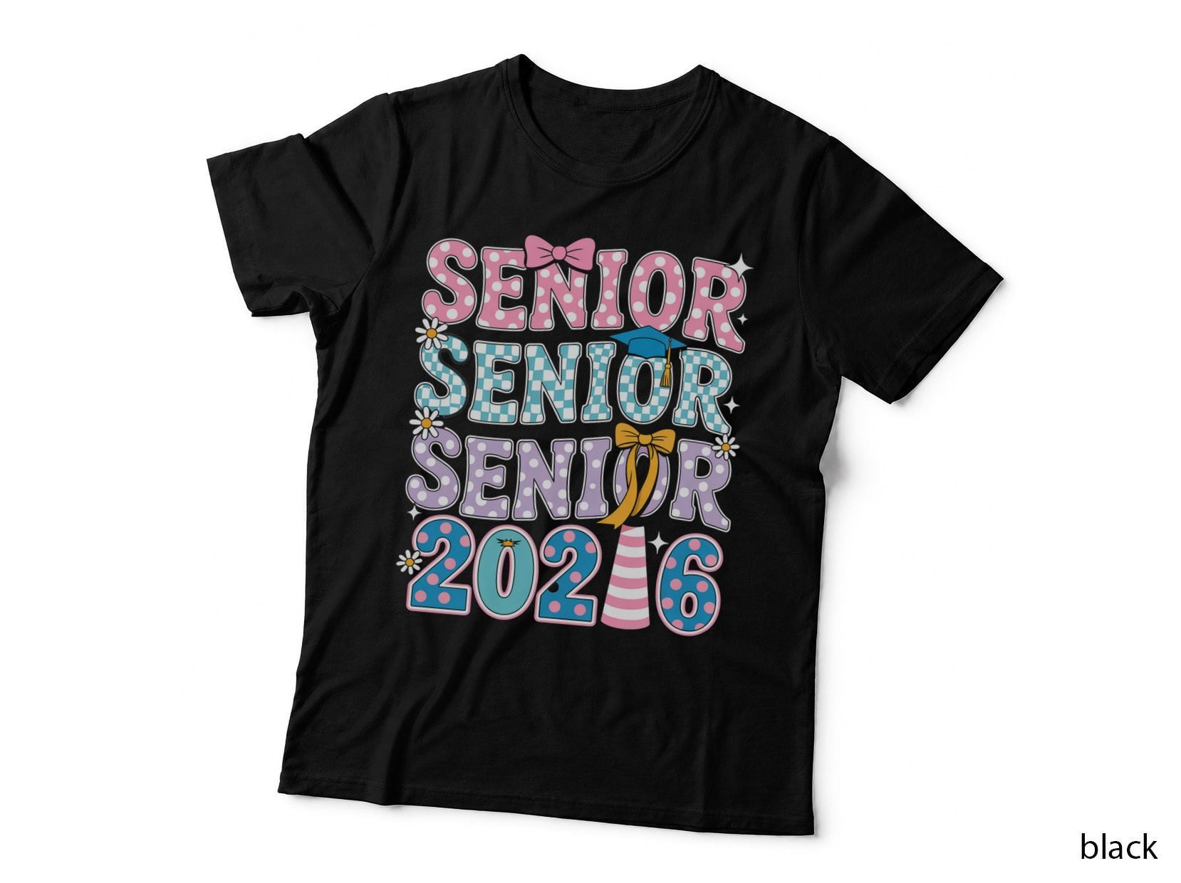 Senior 2026 Graduation T-Shirt, Colorful Senior Text with Polka