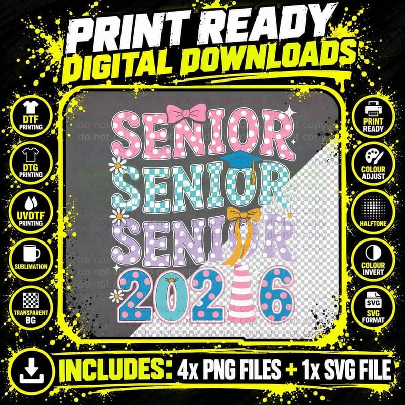 Senior 2026 Graduation T-Shirt, Colorful Senior Text Png SVG Digital Bundle