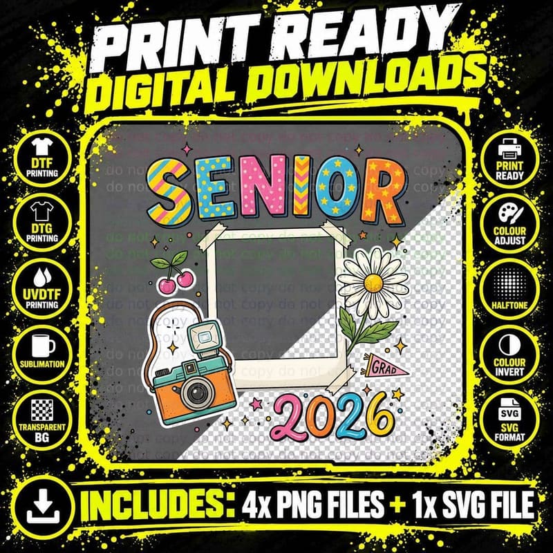Senior 2026 Graduation T-Shirt, Pop Art Senior Patterned Png SVG Digital Bundle