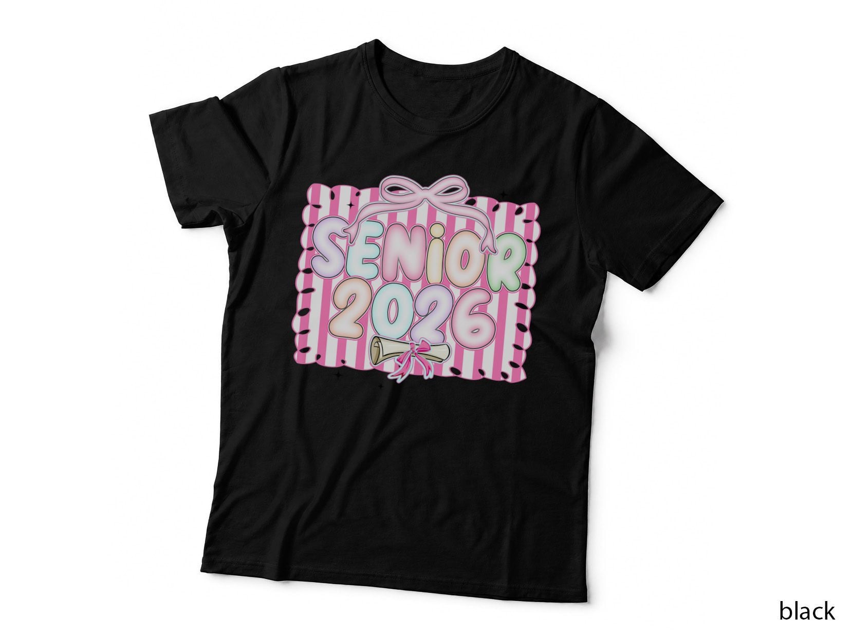 Senior 2026 Graduation T-Shirt, Senior Class with Bow Diploma Striped Grad Tee