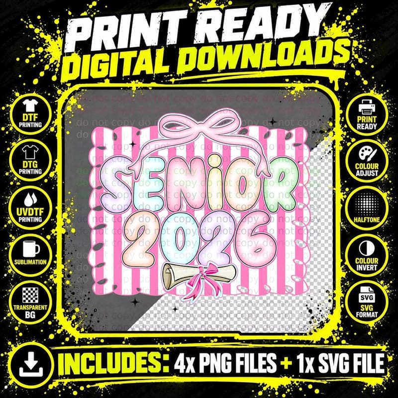 Senior 2026 Graduation T-Shirt, Senior Class with Bow Png SVG Digital Bundle