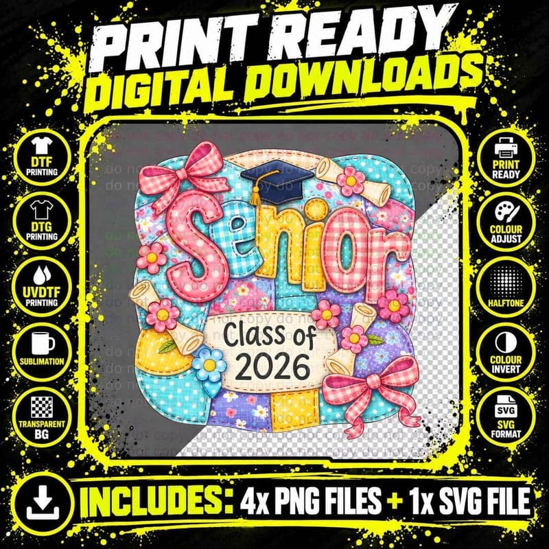 Senior 2026 Graduation T-Shirt, Senior Quilted Frame Png SVG Digital Bundle