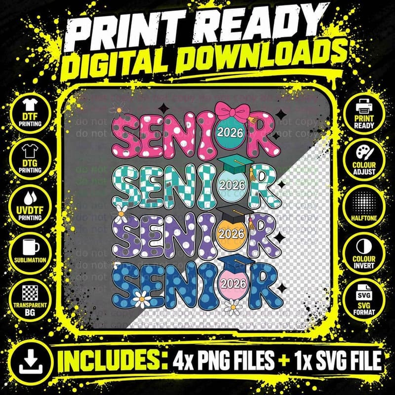 Senior 2026 Graduation T-Shirt, Senior Text Colorful Png SVG Digital Bundle