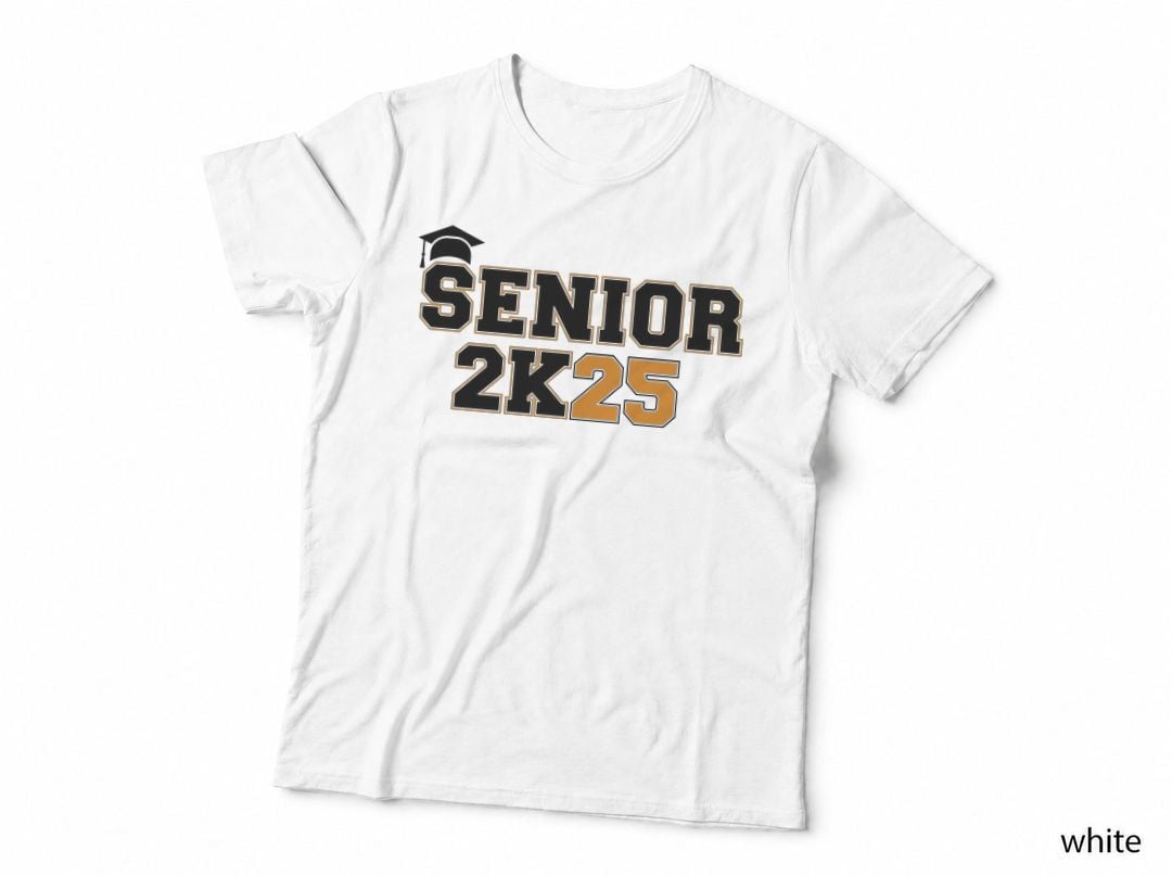 Senior 2k25 Graduation T-Shirt, Grad Cap in Orange and Gold Grad Tee