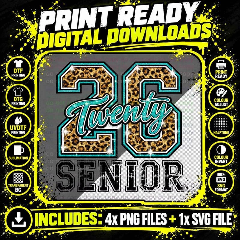 Senior Graduation T-Shirt, Leopard Print Numbers Png SVG Digital Bundle