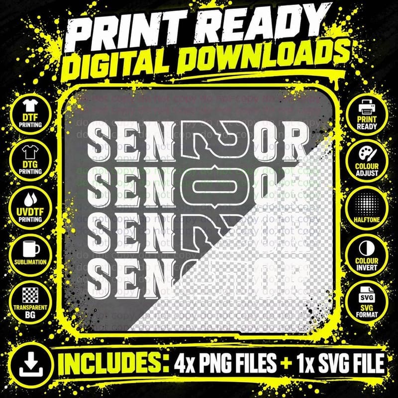 Senior Graduation T-Shirt, Repeated Senior Text Grad Tee Png SVG Digital Bundle