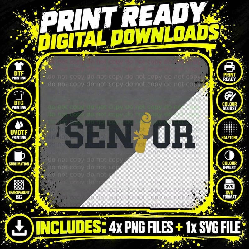 Senior Graduation T-Shirt, Senior Diploma Scroll Gold Png SVG Digital Bundle