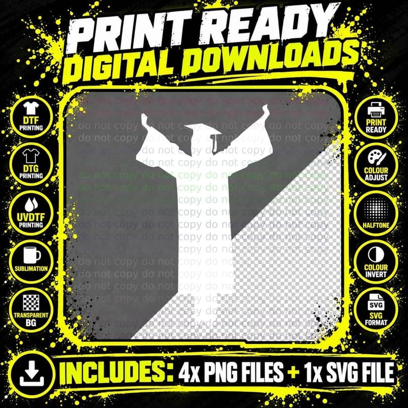Silhouette Graduate Arms Raised Graduation T-Shirt Png SVG Digital Bundle