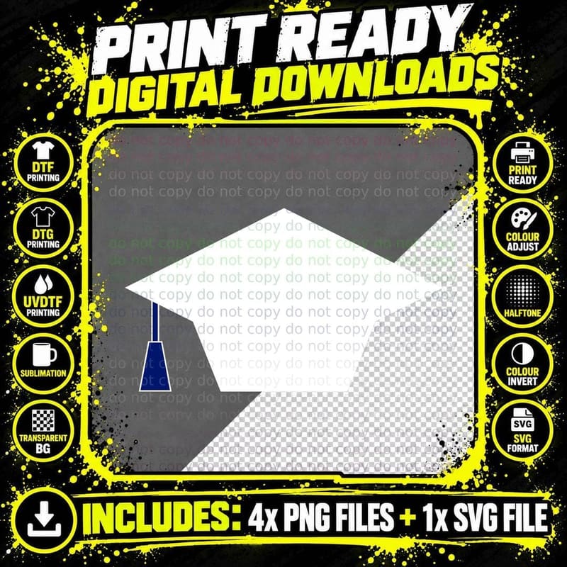 Simple Black Graduation Cap Graduation T-Shirt Png SVG Digital Bundle