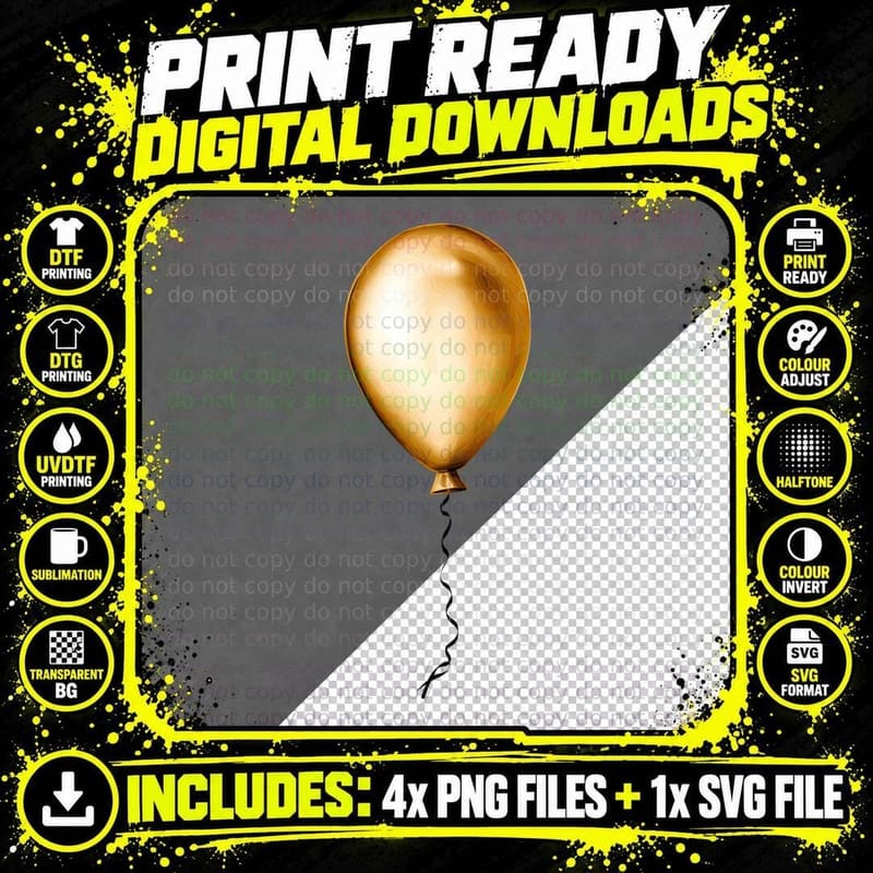 Single Gold Metallic Balloon Graduation T-Shirt Png SVG Digital Bundle