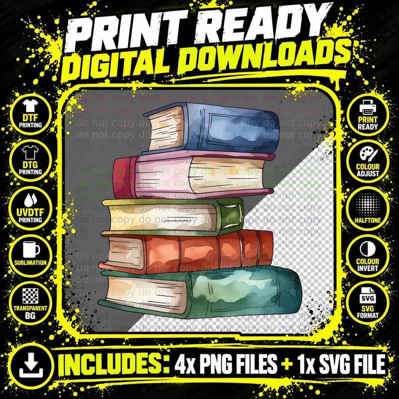 Stack of Colorful Books Graduation T-Shirt Png SVG Digital Bundle