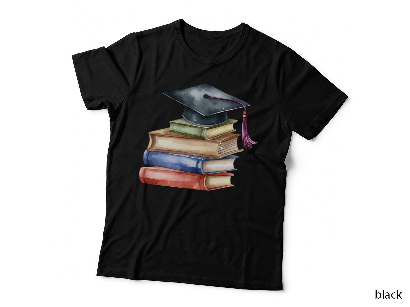 Stacked Books with Grad Cap Top Graduation T-Shirt, Senior Grad Graphic Tee