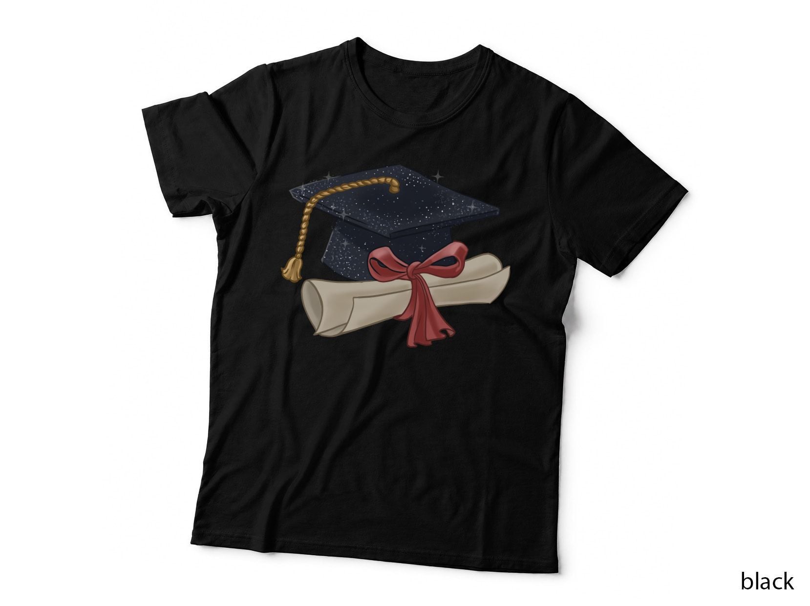 Starry Cap Gold Tassel Diploma Graduation T-Shirt, Senior Grad Graphic Tee