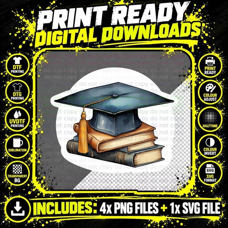 Starry Cap White Cloud Frame Graduation T-Shirt Png SVG Digital Bundle