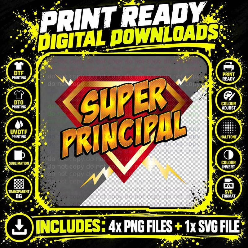 Super Principal - Educational Superhero T-Shirt Png SVG Digital Bundle