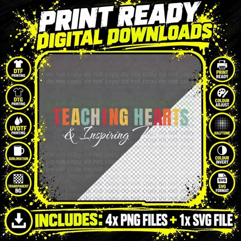 Teaching Hearts & Inspiring Minds for Teachers T-Shirt Png SVG Digital Bundle