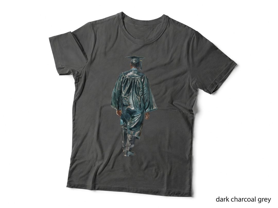Teal Gown Back View with Cap Graduation T-Shirt, Senior Grad Graphic Tee