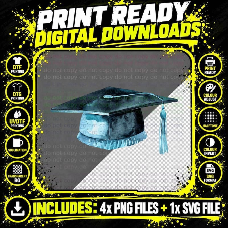 Teal Graduation Cap Design Graduation T-Shirt Png SVG Digital Bundle