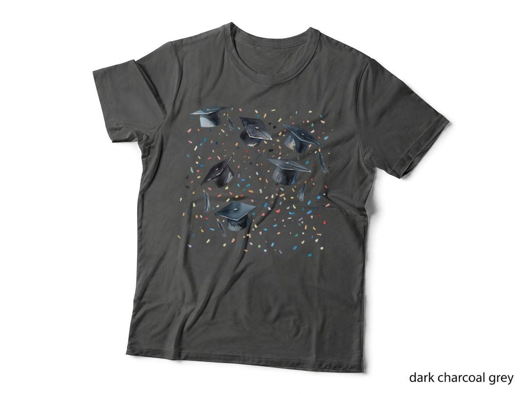 Tossed Grad Caps with Confetti Graduation T-Shirt, Senior Grad Graphic Tee