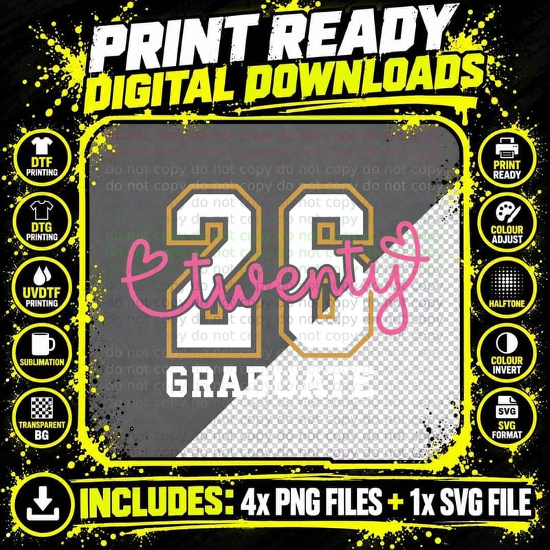 Twenty 25 Graduation T-Shirt, Twenty Five Large Yellow Png SVG Digital Bundle