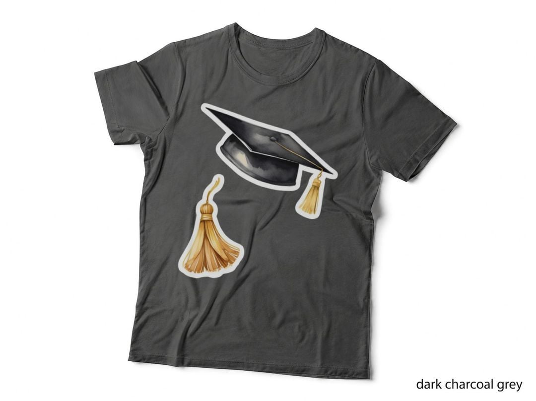 Two Grad Cap Stickers Gold Tassel Graduation T-Shirt, Senior Grad Graphic Tee