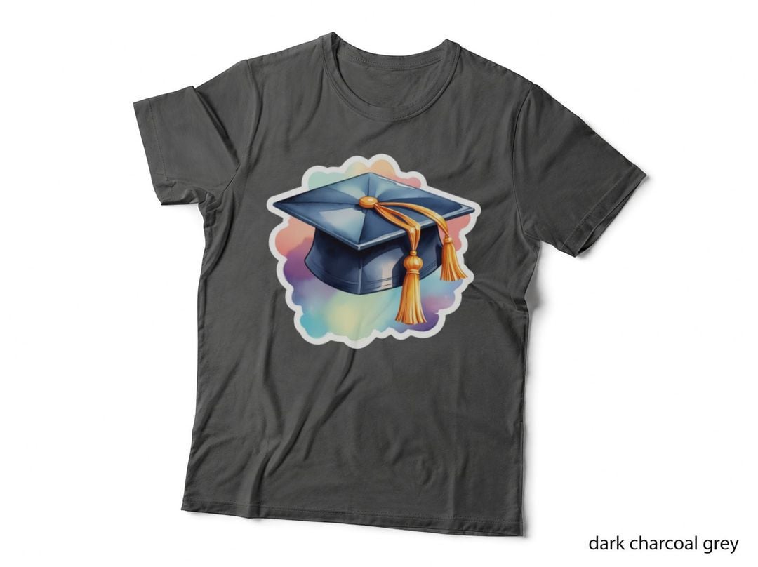 Watercolor Cap Tassel Gradient Graduation T-Shirt, Senior Grad Graphic Tee