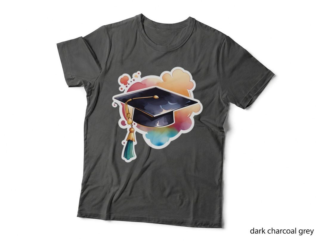 Watercolor Cap with Cloud Frame Graduation T-Shirt, Senior Grad Graphic Tee