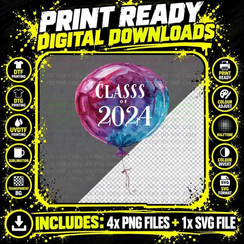 Watercolor Grad Cap Dual Tassels Graduation T-Shirt Png SVG Digital Bundle