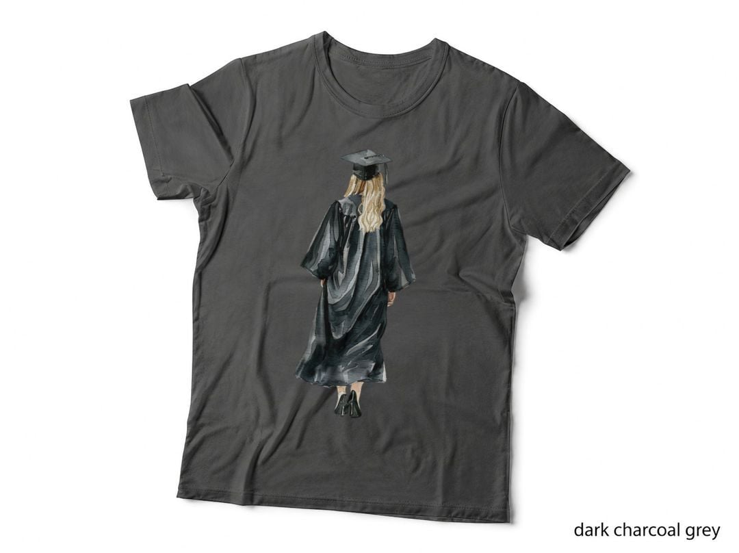 Woman Graduate Back View Black Gown Graduation T-Shirt, Senior Grad Graphic Tee
