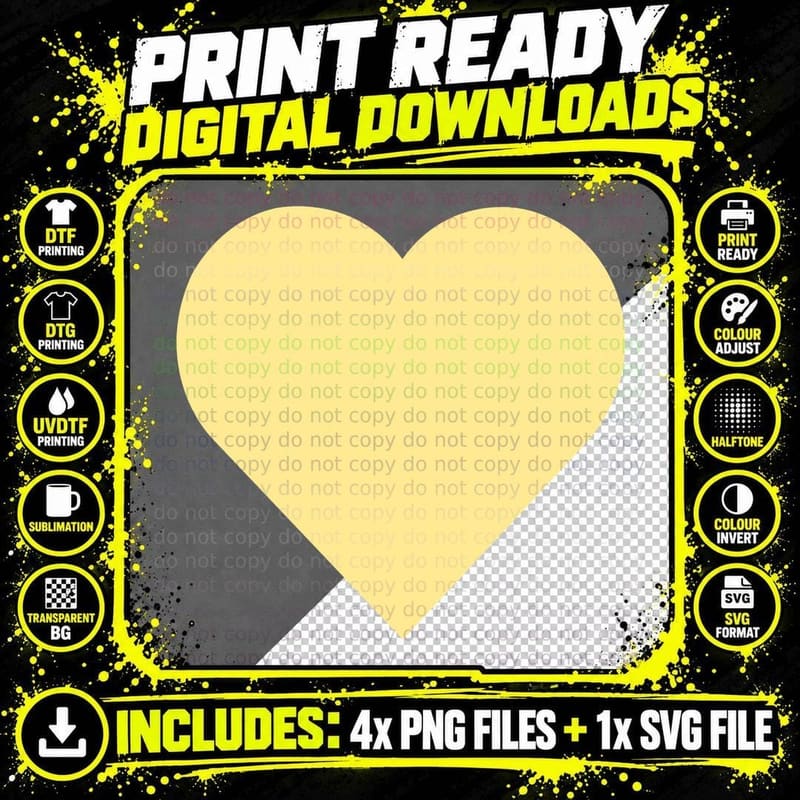 Yellow Solid Heart Icon Design Graduation T-Shirt Png SVG Digital Bundle