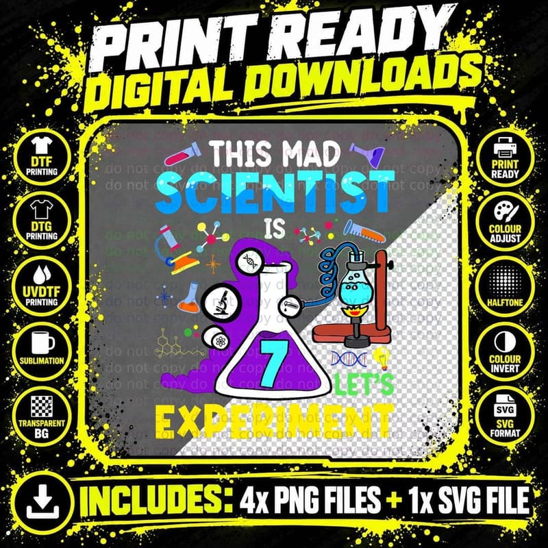 7 Year Old Science Theme Party T-Shirt Png SVG Digital Bundle