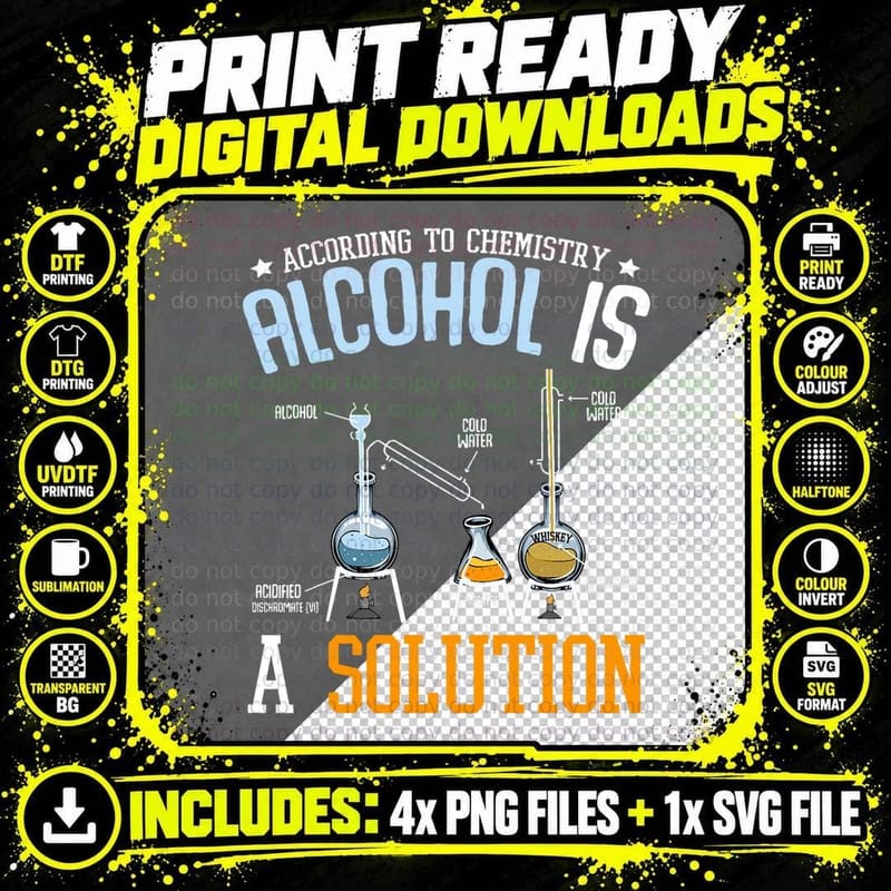 According to Chemistry Alcohol Is a Solution Science Png SVG Digital Bundle