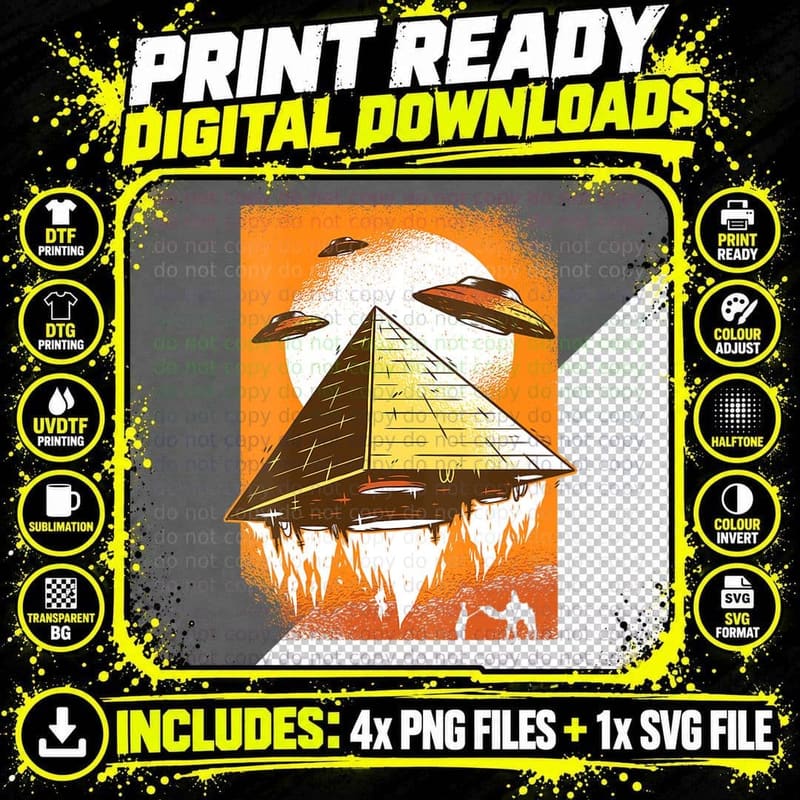 Alien Abduction Egyptian Pyramids UFO Aliens Png SVG Digital Bundle
