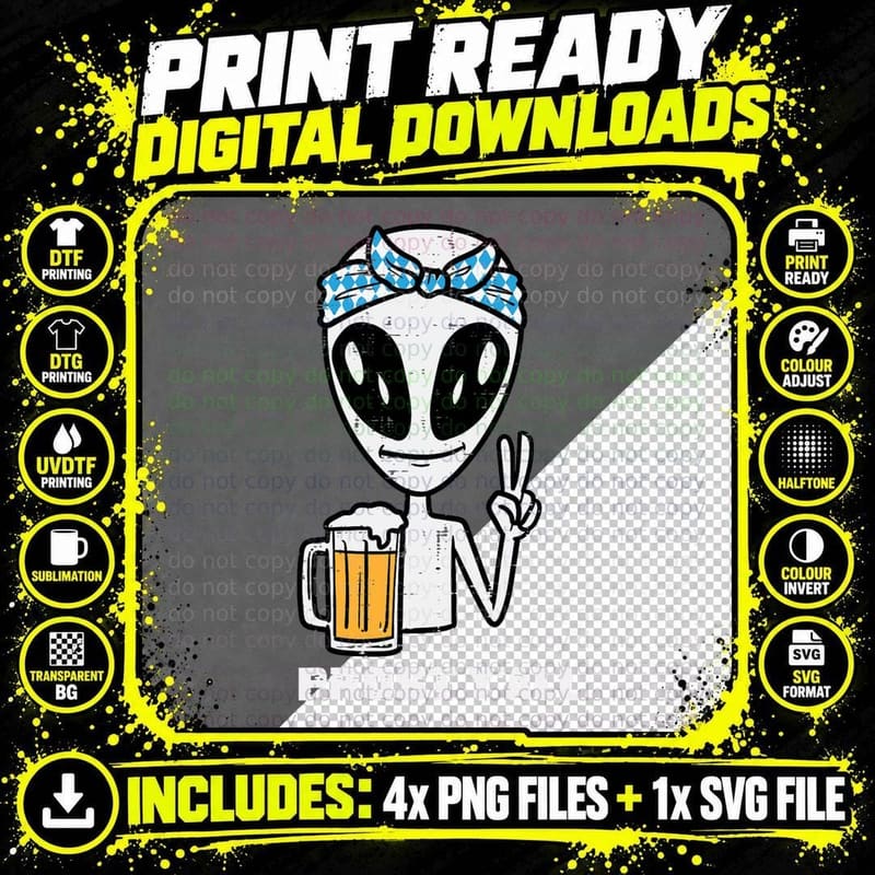 Alien Bavarian Octoberfest German Oktoberfest Men Women Png SVG Digital Bundle