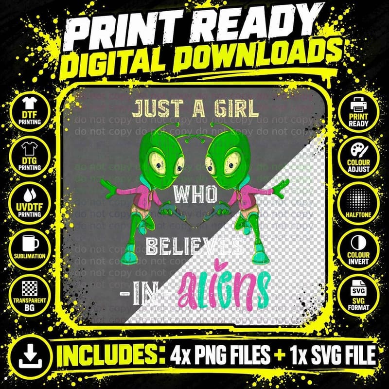 Alien Believer Girls Women Sci Fi Extraterrestrial Alien Png SVG Digital Bundle